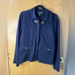 Lauren Ralph Lauren Women’s SZ Large Blue Cotton Jacket Zipper/ Snap W/ Pockets